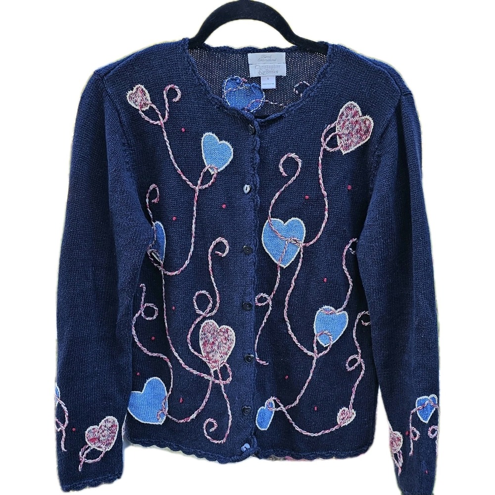Christopher Banks Hand Embroidered heart sweater size Small - Vintage